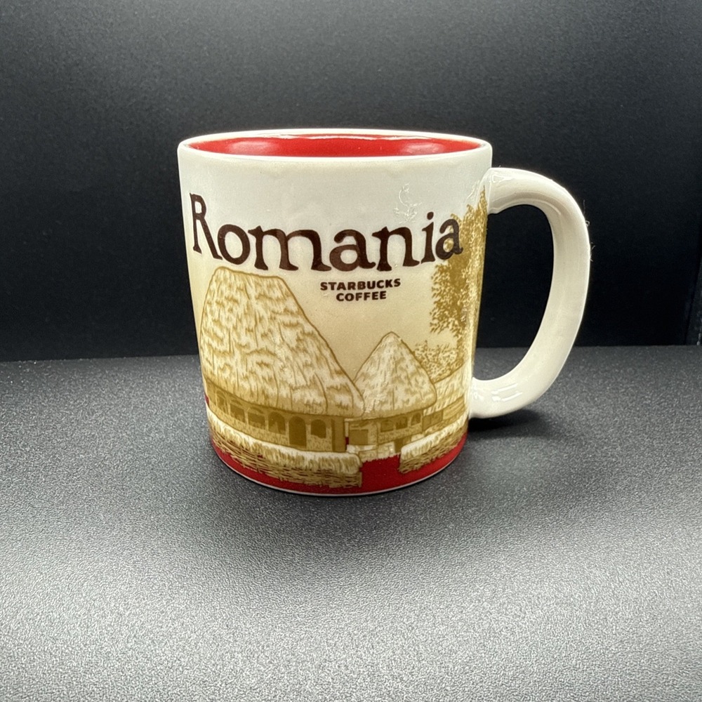 Starbucks Romania Collector Series City Mug White/Red/Beige 3fl oz 2012